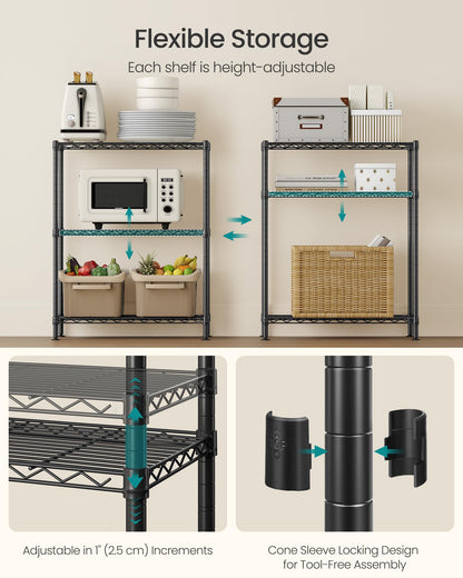 SONGMICS Storage Shelf, Metal Wire Shelving Unit, Adjustable Shelves, for Garage, Bedroom, Living