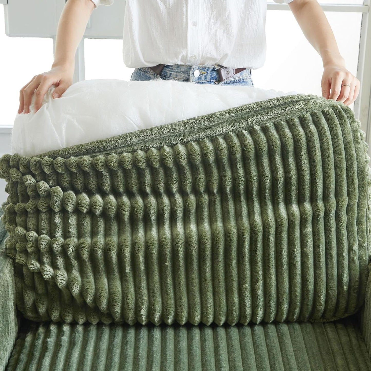 Belffin Modular Sectional Sofa with Storage Ottoman, Oversized Cloud Couch Sectional with Extra Deep Seat, Comfy 3 Seater Sectional Couches for Living Room, Plush Corduroy Green