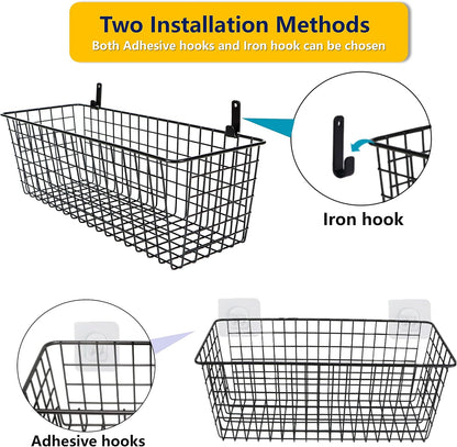 Joben Oligey 3 Set [Extra Large] Hanging Wall Baskets ,Wire Basket For Storage Pantry, Farmhouse Food Storage Kitchen Pantry Laundry Closet Garage RV ,Black