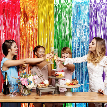 GOER 3.2 ft x 8.2 ft Metallic Tinsel Foil Fringe Curtains Party Photo Backdrop Party Streamers for Birthday,Graduation,New Year Eve Decorations Wedding Decor (4 Packs,Rainbow Colors)