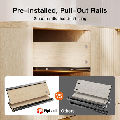 Pipishell Fluted 7 Drawers Dresser, Modern Wood Chest of Drawers, Dressers with Round Edge Design, Dresser TV Stand, Wood Drawer Organizer for Bedroom, Living Room, Hallway, Natural Oak