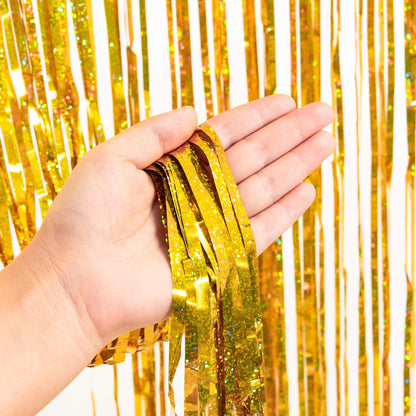 Gold Fringe Curtain Tinsel Backdrop - GREATRIL Foil Fringe Curtain Party Streamers for Prom 2026 NYE New Years Eve Birthdays Christmas Theme Party Decorations Pack of 2