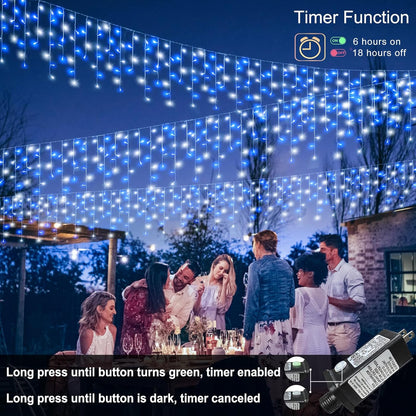 66ft Blue and White Christmas Lights, 640 LED Icicle Lights for Outside House Clear Wire Connectable Twinkle Lights with 8 Modes Timer Waterproof for Window Party Tree Holiday Patio Yard Home Decor