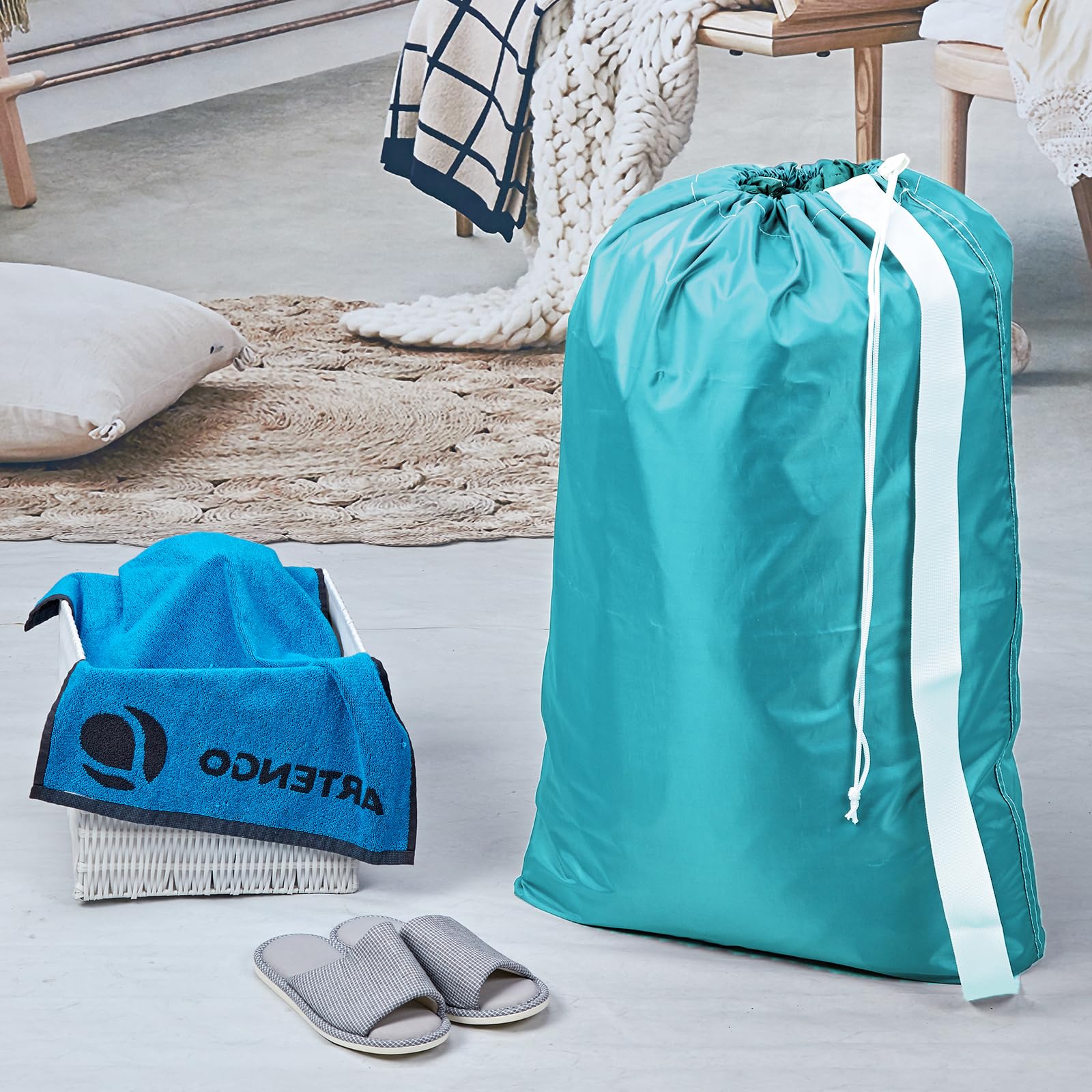 HOMEST 2 Pack XL Nylon Laundry Bag with Strap, Large Dirty Garments Organizer, Easy Fit a Hamper or