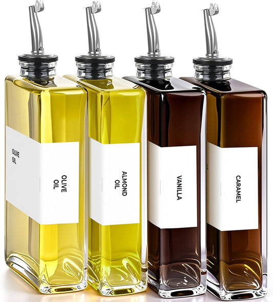 Olive Oil Dispenser Bottle - Includes 44 Kitchen Essential Labels - Cooking Oil Bottles for