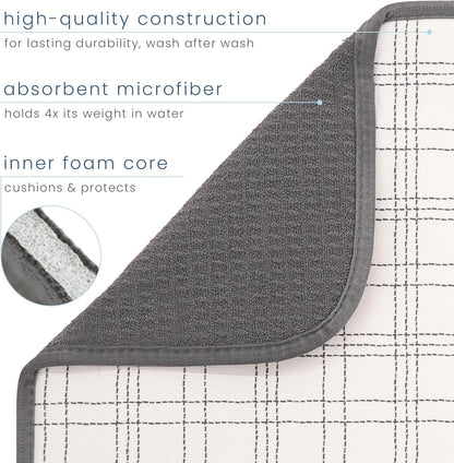 S&T INC. Dish Drying Mat XL, 18” x 24”, Absorbent Microfiber Kitchen Counter Mat, Dish Drying Pad for Dishes, Utensils, Pots and Pans, Extra Large, Stitched Plaid
