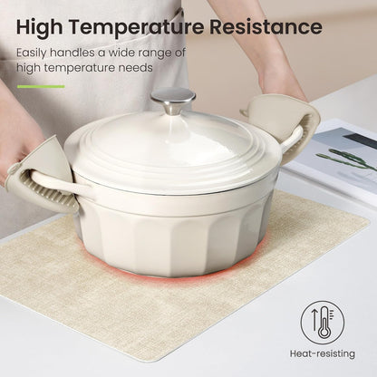 Faux Leather Dual Sided Placemats Set of 6, Square Non-Slip Heat Resistant Placemats with Coaster, Reversible Wipeable Waterproof Table Mats for Kitchen, Dining, Outdoor (6, Black Beige)