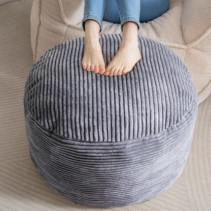 HIGOGOGO Round Stuffed Pouf Ottoman, Corduroy Poufs with Foam Chunk Filling, Furry and Fluffy Pouf Foot Stool Storage Ottoman, 26 X 18 Floor Poufs Foot Rest for Living Room, Dark Grey