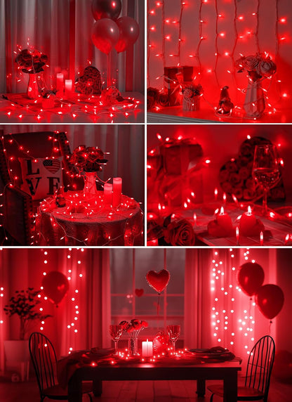 Red Christmas Mini Lights, 39Feet 100 LED Red String Lights with 8 Lighting Modes, Connectable Valentine's Lights for Indoor Outdoor Valentine's Day Garland Wreath Holiday Decoration, White Wire