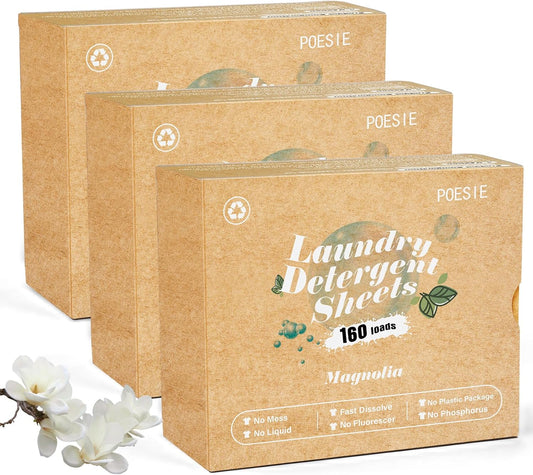 Poesie Laundry Detergent Sheets Magnolia Scent 3 Pack 480 Strips Liquid Less Effective Cleaning