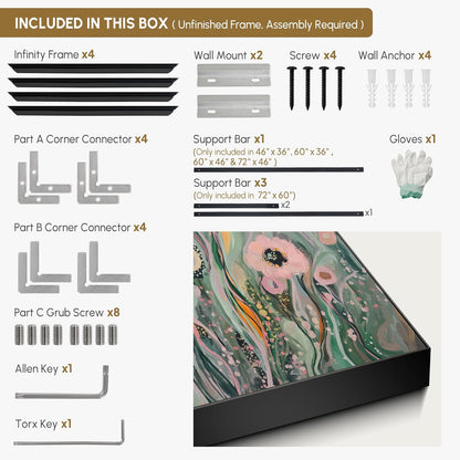 SIGNWIN 46"x72" Extra Large Framed Wall Art Whimsical Garden Bloom, Colorful Abstract Floral for Home Living Room Bedroom Decor (Frame Assembly Required)