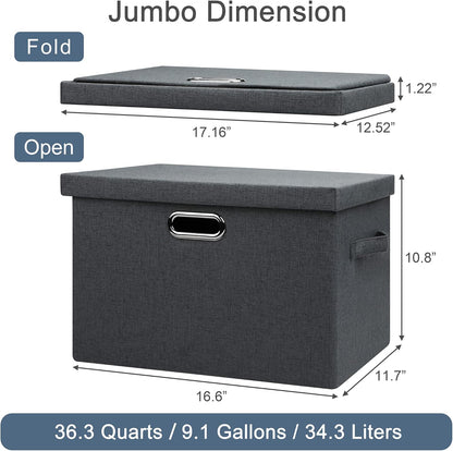 Large 17" 36 Quart Collapsible Stackable Storage Bins with Lids, 5 Packs Dark Gray Foldable Fabric Closet Storage Boxes with Lids Heavy-duty Linen Cube Baskets(17 x 12 x 11)