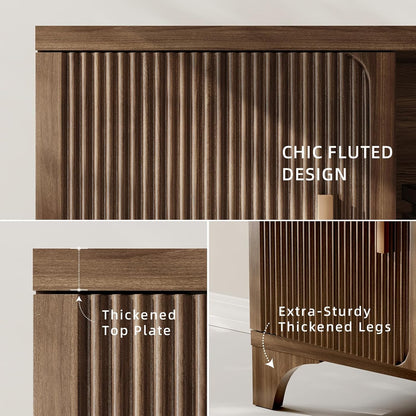 Tall Mid Century Modern TV Stand for 55/65 Inches Television, TV Console with Fluted Doors and Storage, Entertainment Center for Living Room and Bedroom, Dark Brown