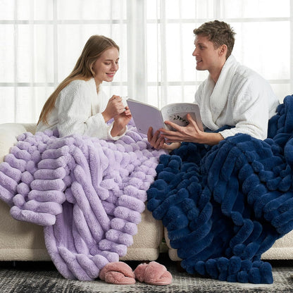 Cozy Bliss Faux Fur Throw Blanket for Couch, Cozy Warm Plush Striped Blanket for Sofa Bedroom Living Room, 50 * 60 Inches Lavender Purple