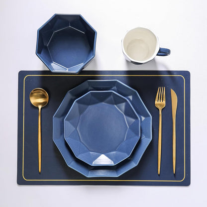 Stone + Lain Jamie Porcelain 32-Piece Geometric Dinnerware Set, Blue