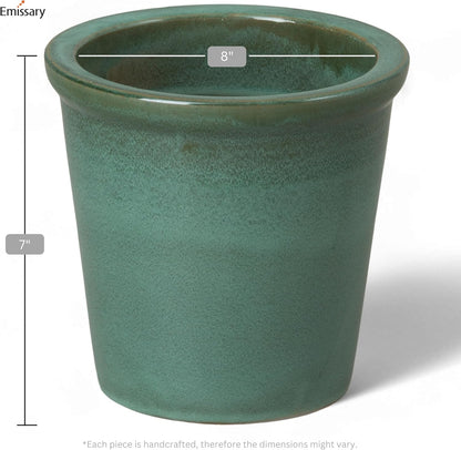Emissary Round Stoneware Planter (Parent SKU 12012) (Green, 8" D x 7" H)