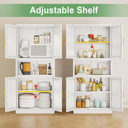 Tall Pantry Cabinet 67" H Metal Cabinet with 4 Doors, Bathroom Cabinets, 3 Adjustable Shelves for Kitchen, Home Office, Living Room, Dinning Room