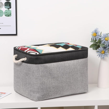 Bidtakay Fabric Storage Baskets with Handles [2-Pack] Large Canvas Organizer 16" X 11.8" X 11.8" Foldable Tall Baskets Rectangular Gift Basket Decorative Storage Bins for Closet, Home(Black&Grey)