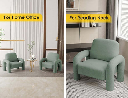 Modern Sherpa Accent Chair, Teddy Upholstered Arm Single Sofa, Cozy Fluffy Reading Chair for Living Room, Bedrooms, Corner (Mint Green)
