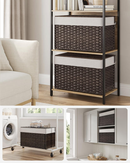 SONGMICS Storage Basket with Lid, Woven Blanket Storage Bin with Handles, Foldable, Removable