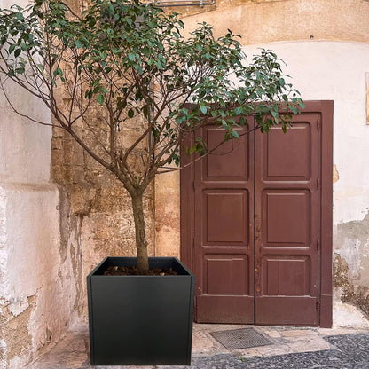 Galvanized Steel Planter Box Black Metal Planter Large Square Indoor Outdoor Planters Cube Steel Heavy Duty Flower Pot 24Inch Powder Coating Modern Commercial Residential for Patio, Deck, Yard, Garden