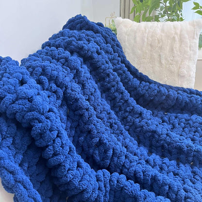 Chunky Knit Blanket Throw 48"x71", Chenille Throw Blankets, Handmade Warm & Cozy Blanket Couch Bed Home Decor, Soft Breathable Fleece Banket, Christmas for Couch Bed Sofa Best Gift (Navy Blue)