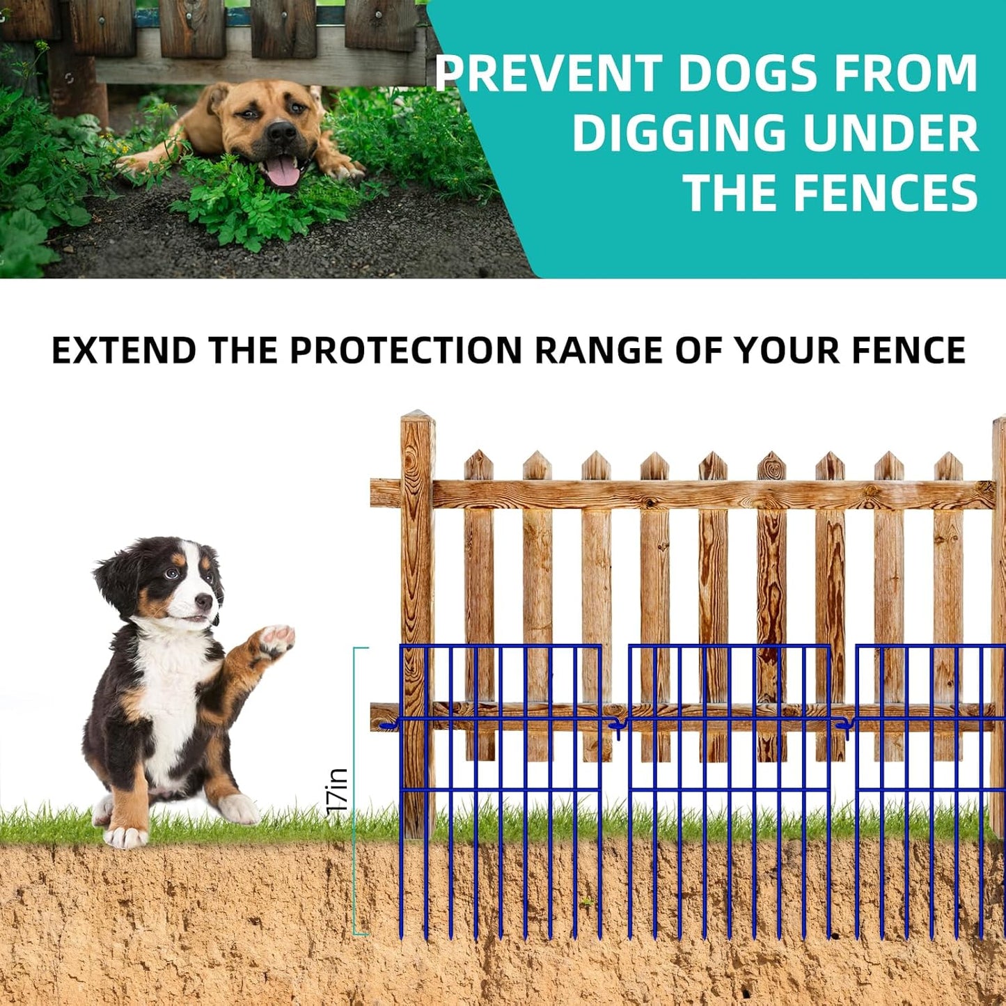 Animal Barrier Fence, 10 Panels No Dig Fences, 17in(H) X 10.8ft(L) Garden Fence Animal Barrier for Rabbits and Dog Under Fencing Barrier, Rustproof Metal Fences Border for Outdoor, Yard, Patio