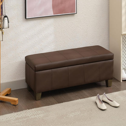 Brown Faux Leather Ottoman with Storage, Rectangular Extra Long Storage Bench for Bedroom and Living Room