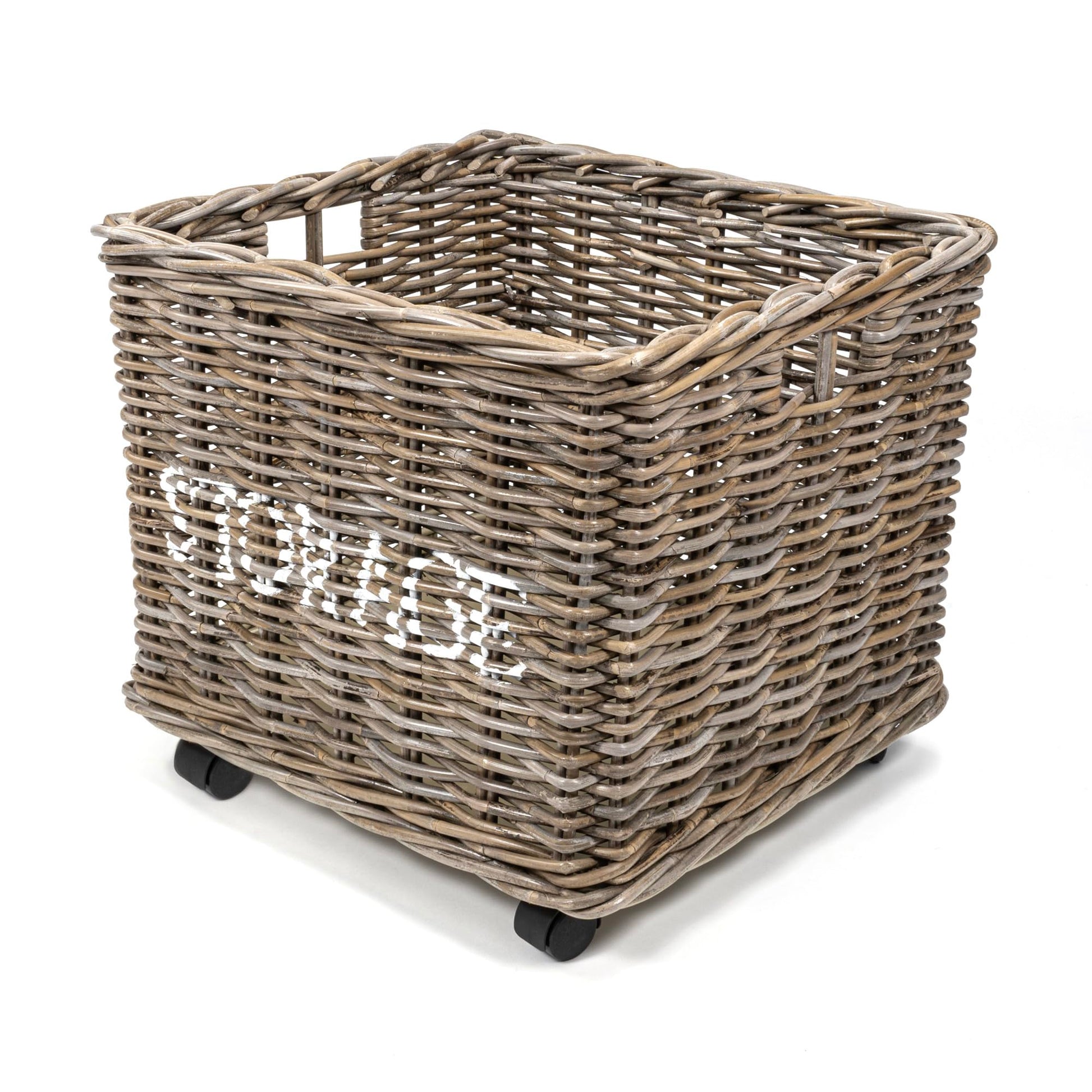 happimess Yael Coastal Hand-Woven Rattan Basket with Wheels, Kubu Gray