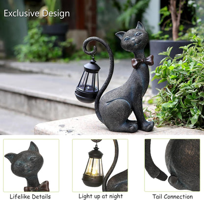 Whimsical Outdoor Cat Statues with Solar Garden Lantern:Cat Garden Statues for Outside Fall Decor Clearance,Outdoor Figurine for Yard Art Lawn Ornaments Patio Balcony Home House - Birthday Gifts