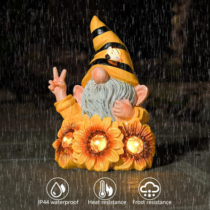 Garden Sculptures & Statues Resin Summer Bee Gnome with Sunflower, Outdoor Funny Decoration Solar Light Figurine Gifts for Yard, Patio Decor for Mom
