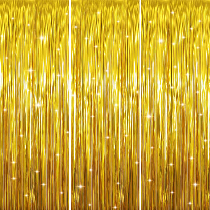 GOER 3.2 ft x 9.8 ft Metallic Tinsel Foil Fringe Curtains Party Photo Backdrop Party Streamers for Birthday,Graduation,New Year Eve Decorations Wedding Decor (Gold,3 pcs)