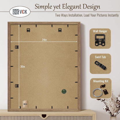 VCK 20x30 Frame 3 Pack - Brown Walnut, Natural Textured Solid Wood Poster Picture Frame, Wall Mounting Hanging