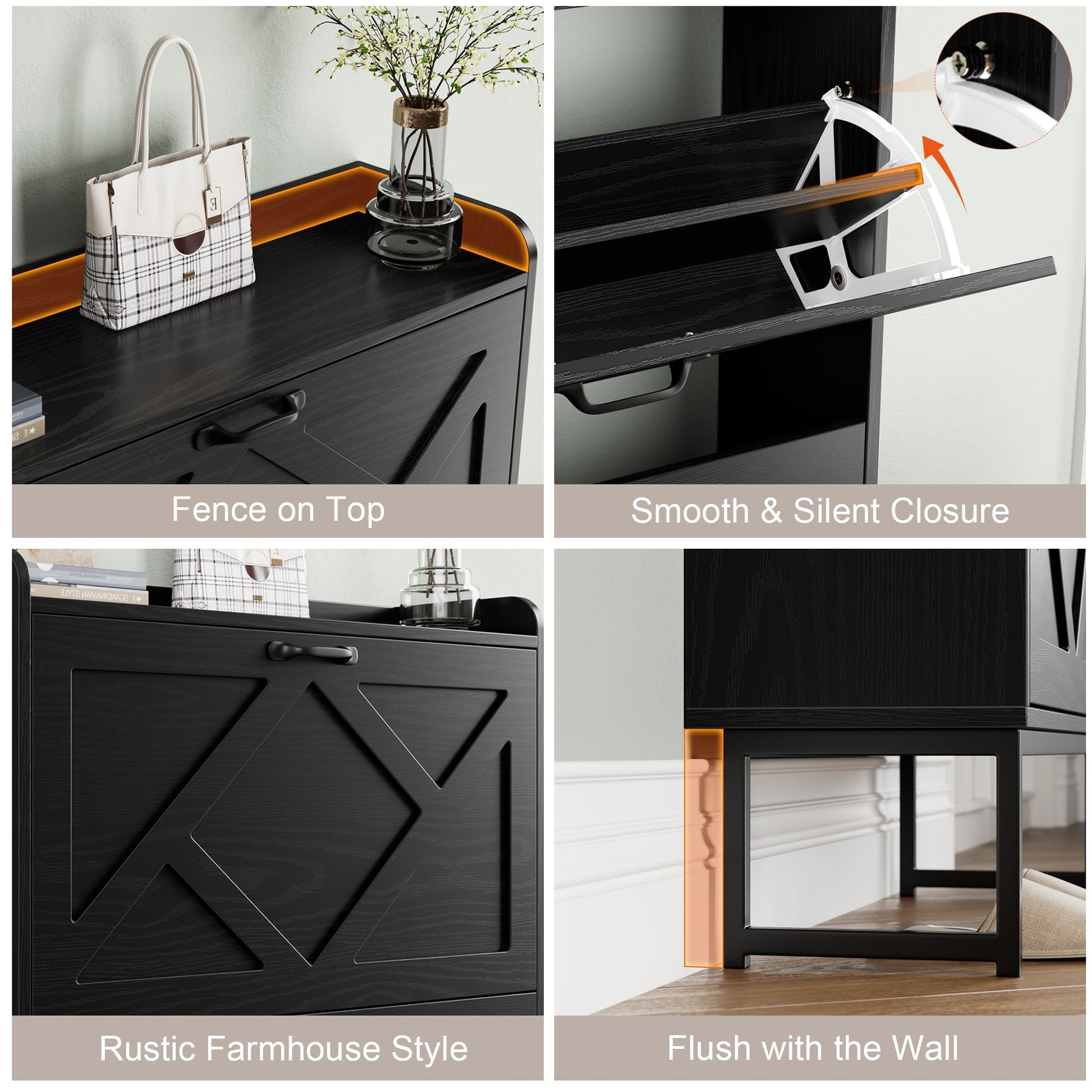 Nicetree Shoe Storage Cabinet with 2 Flip Drawers, Entryway Cabinet, Black