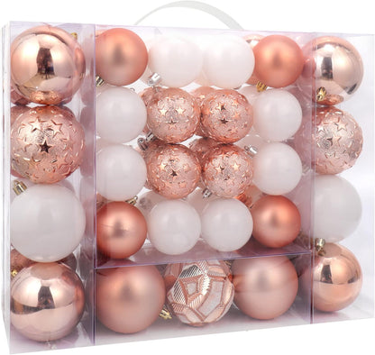 87ct Christmas Ball Ornaments Set Shatterproof Seasonal Hanging Decorations with Reusable Hand-held Gift Package for Xmas Tree Holiday Party and Home Decor, Rose Gold