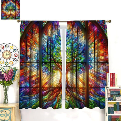 Stained Glass Curtains,Tree of Life Colorful Abstract Art Home Decor Drapes for Bedroom Living Room Kitchen Window Treatment 2 Panels Set Total Size 63" W X 72" L Inch