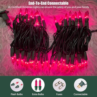 HISHINY Christmas Lights 100 Count Pink Christmas Tree String Lights with Green Wire for Outdoor Indoor Christmas Decorations Wedding Decorations Valentines Day Decor,UL Certified (21feet)