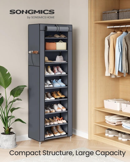 SONGMICS 10-Tier Shoe Rack, Shoe Storage Cabinet with Dustproof Cover, Free-Standing Storage