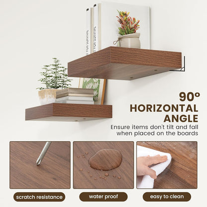 Deep Floating Shelves for Wall | 16 Inch Wide x 12 Inch Deep Floating Shelves Set of 2 | Rustic Walnut Wide Wall Shelves | Bookshelf Laundry Shelf TV Shelf