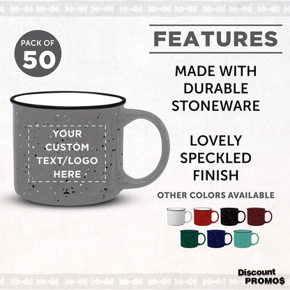 DISCOUNT PROMOS Custom Ceramic Campfire Coffee Mugs 13 oz. Set of 50, Personalized Bulk Pack - Perfect for Tea, Espresso, Cappuccino, Hot Cocoa - Grey