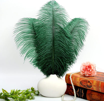 THARAHT Blackish Green Ostrich Feathers 12pcs Large Natural Bulk 12-14Inch 30cm-35cm for Wedding Party Centerpieces Mardi Gras Decoration Feather