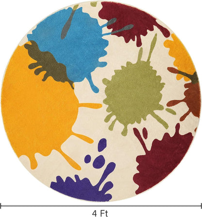 STARUIA Art Round Rug for Playroom, 4'x4' Colorful Kids Rug for Nursery, Non-Slip Small Circle Rugs for Kids Room, Machine Washable Bedroom Rugs Soft Circular Office Carpet for Preschool Dorm