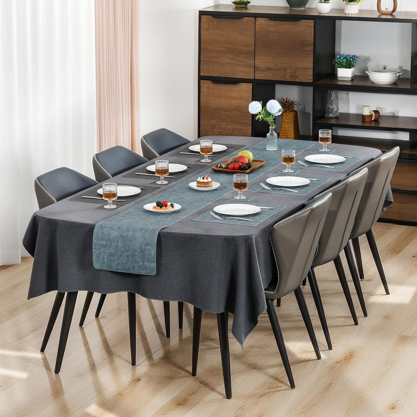 Myir JUN Dual Sided Placemats, Faux Leather Set of 8 for Dining Table, Non-Slip Washable Heat Resistant Indoor Outdoor Table Mats (Gray Light Blue)