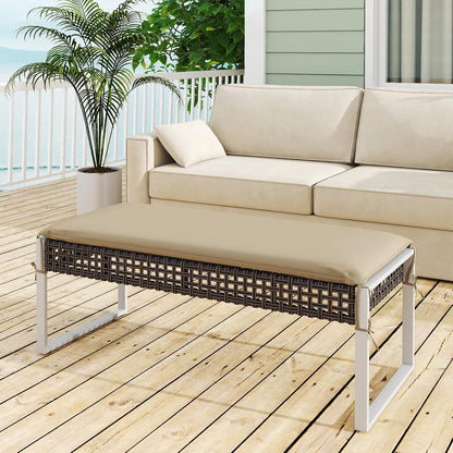 Tangkulka Outdoor Ottoman, Patio Rattan Heavy Duty Wicker Footrest with Soft Cushion & Metal Frame, Extra Seating, for Porch, Backyard, Lawn and Poolside (2)