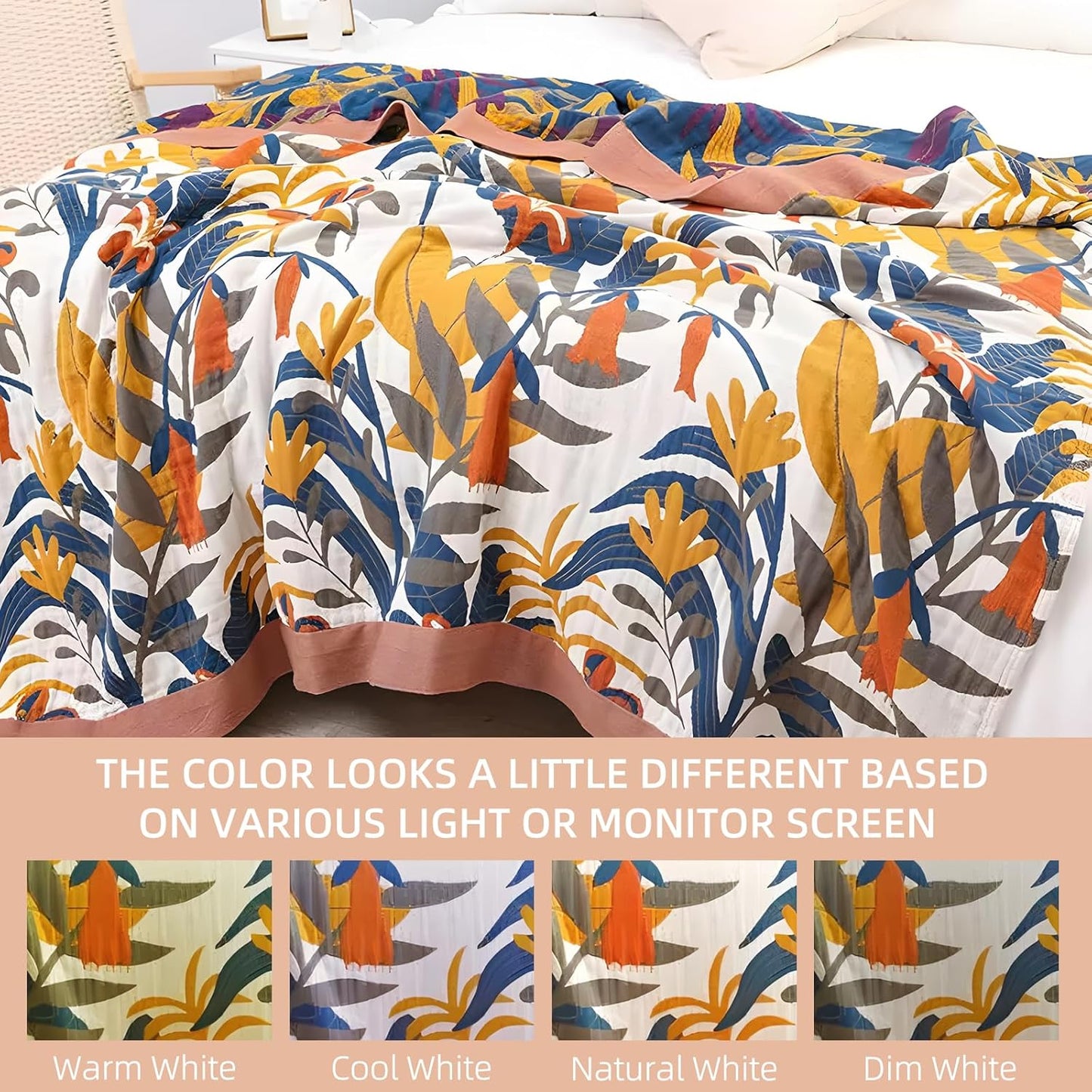 Boho Throw Blanket for Bed - 100% Pure Cotton Ultra Soft Rustic Quilt - Farmhouse Decor Bed Blankets, All Season Rustic Throw for Sofa Couch Chair(80''x 90'', Floral Sea)