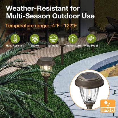 XMCOSY+ Solar Lights Outdoor 10/25 LM LED with 2 Lighting Modes, Solar Garden Lights Glass and Metal, IP65 Waterproof Solar Powered for Yard Pathway Walkway Driveway Patio (6 Pack, Warm White)