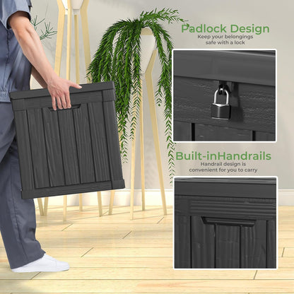 50 Gallon Resin Deck Box, Lockable Outdoor Storage Box for Patio Cushions Storage Furniture,Garden Tools, Pool Supplies, Weatherproof and UV Resistant（Black）