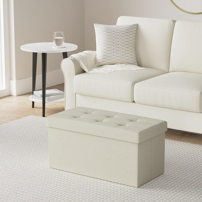 SONGMICS MAZIE Collection - 30 Inches Folding Storage Ottoman Bench, Ottoman Foot Rest, End of Bed Bench, Storage Chest, Load 660 lb, for Living Room, Bedroom, Entryway, Cream White ULSF47BE