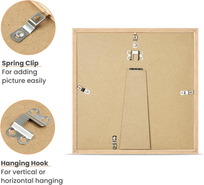 upsimples 10x10 Frame, Natural Solid Wooden Picture Frames, Display 8x8 with Mat or 10 x 10 Without Mat, Wall or Tabletop, 1 Pack, Natural