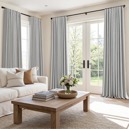 MIULEE 100% Blackout Curtains 84 Inch Long 2 Panels Set for Bedroom, Thick Luxury Faux Linen Black Out Curtain Room Darkening Back Tab Pleat Window Textured Drapes with Hooks for Living Room, Grey